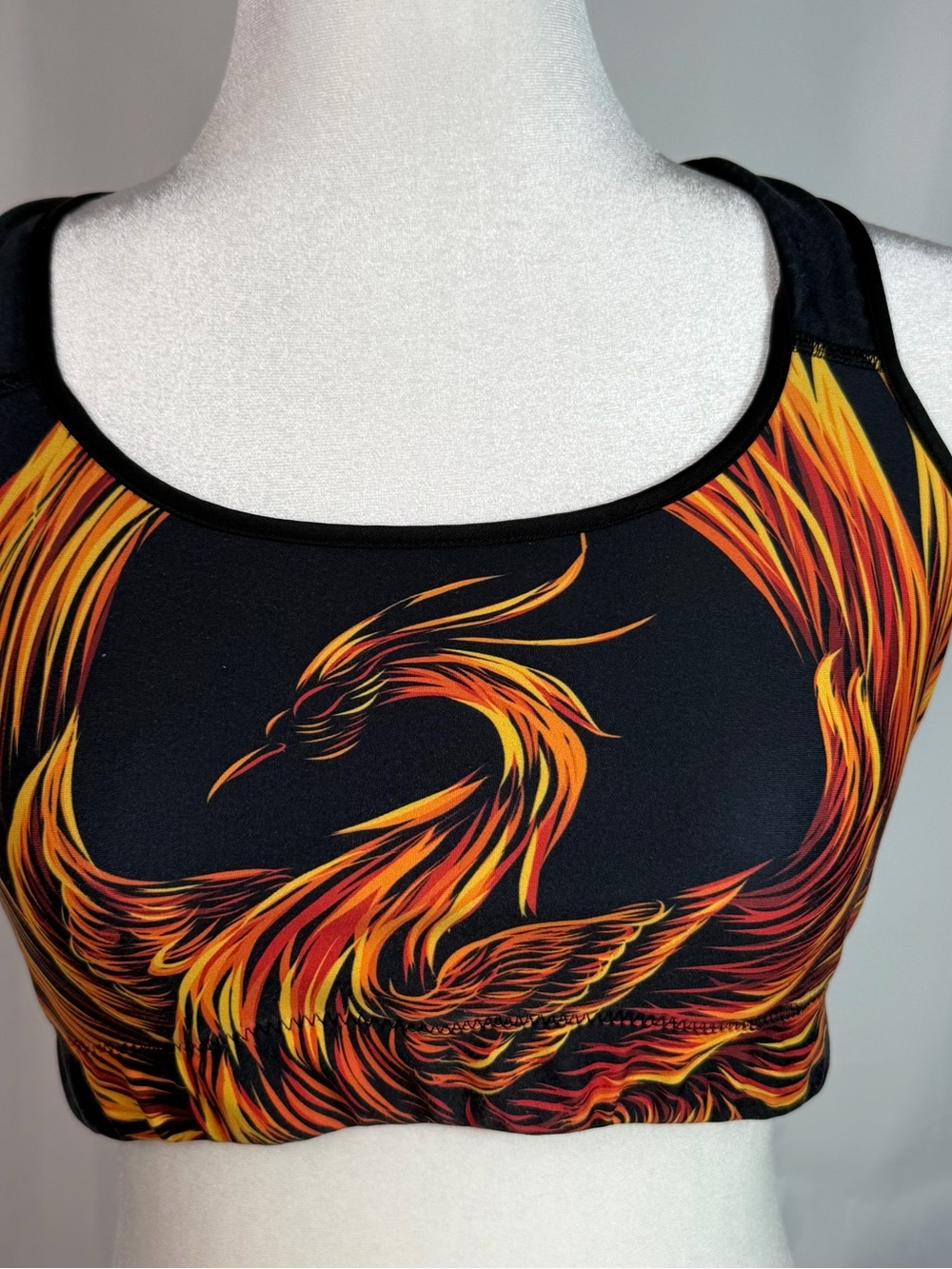 GearBunch Phoenix Fire Bird Sports Bra Women's Size Small Black Orange Yoga Gym
